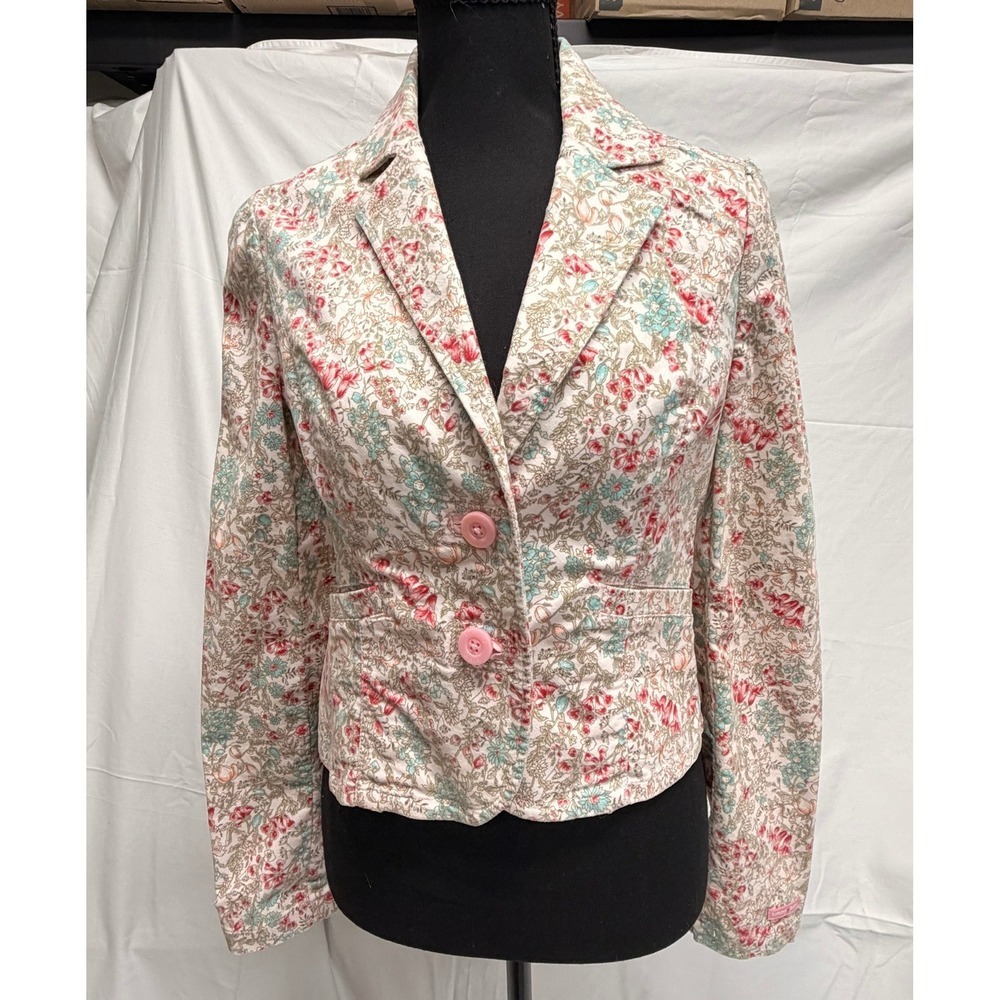 Vintage 90s Chic Tommy Jeans Floral Blazer Pink Cotton Stretch Jacket M